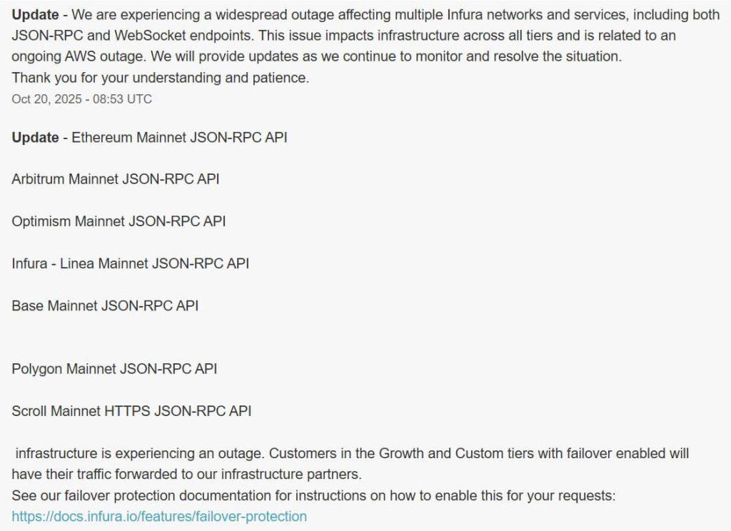 How today’s AWS glitch took down Coinbase, ETH L2s, and half the internet